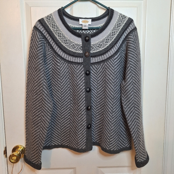 Talbots Sweaters - Talbots Grey Chevron Fair Isle Lambswool Angora Sweater Old Money Academia Sz M